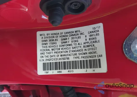 2018 Honda Civic Si from USA, damaged, VIN 2HGFC1E51JH700796